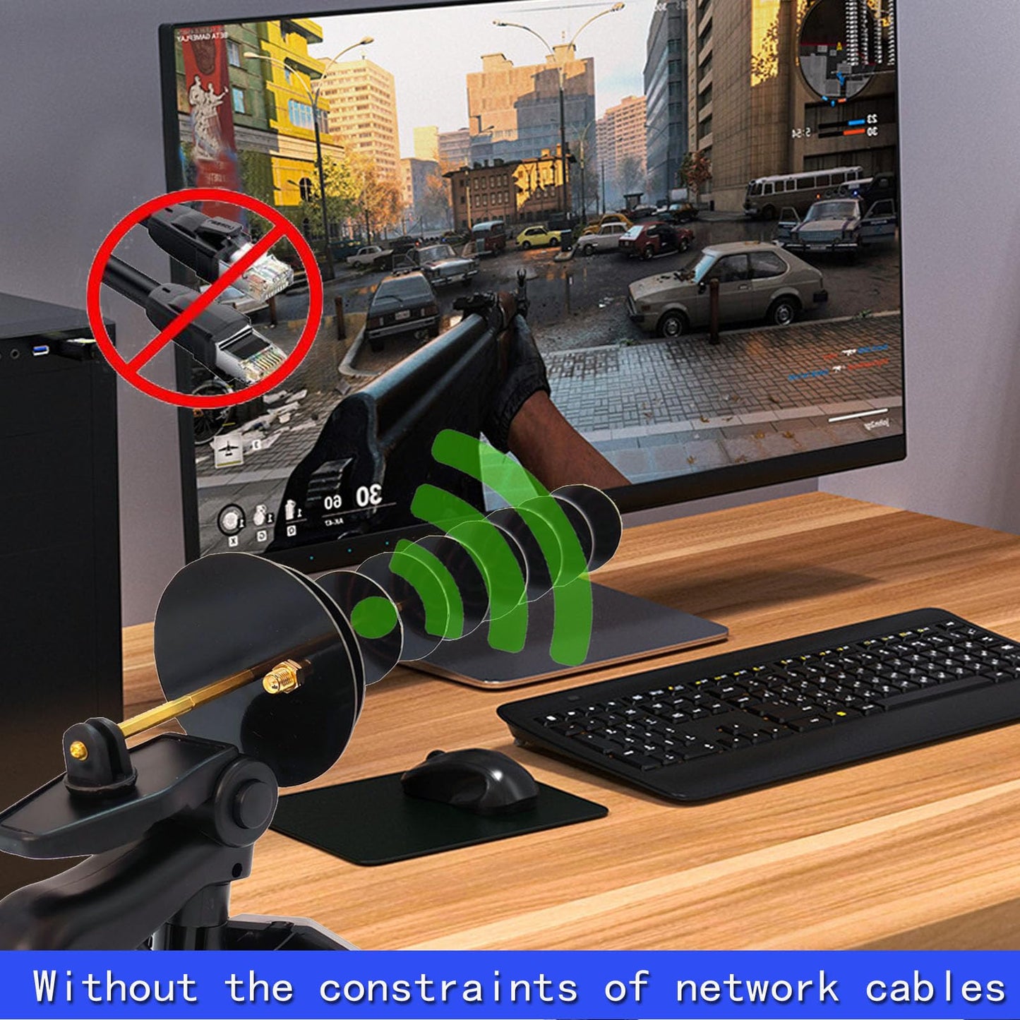 2.4GHz Yagi Directional Antenna Long-Range USB WiFi Adapter Compatible with Windows 11/10//8/7 Systems No CD Driver Required for PC Desktop/Laptop