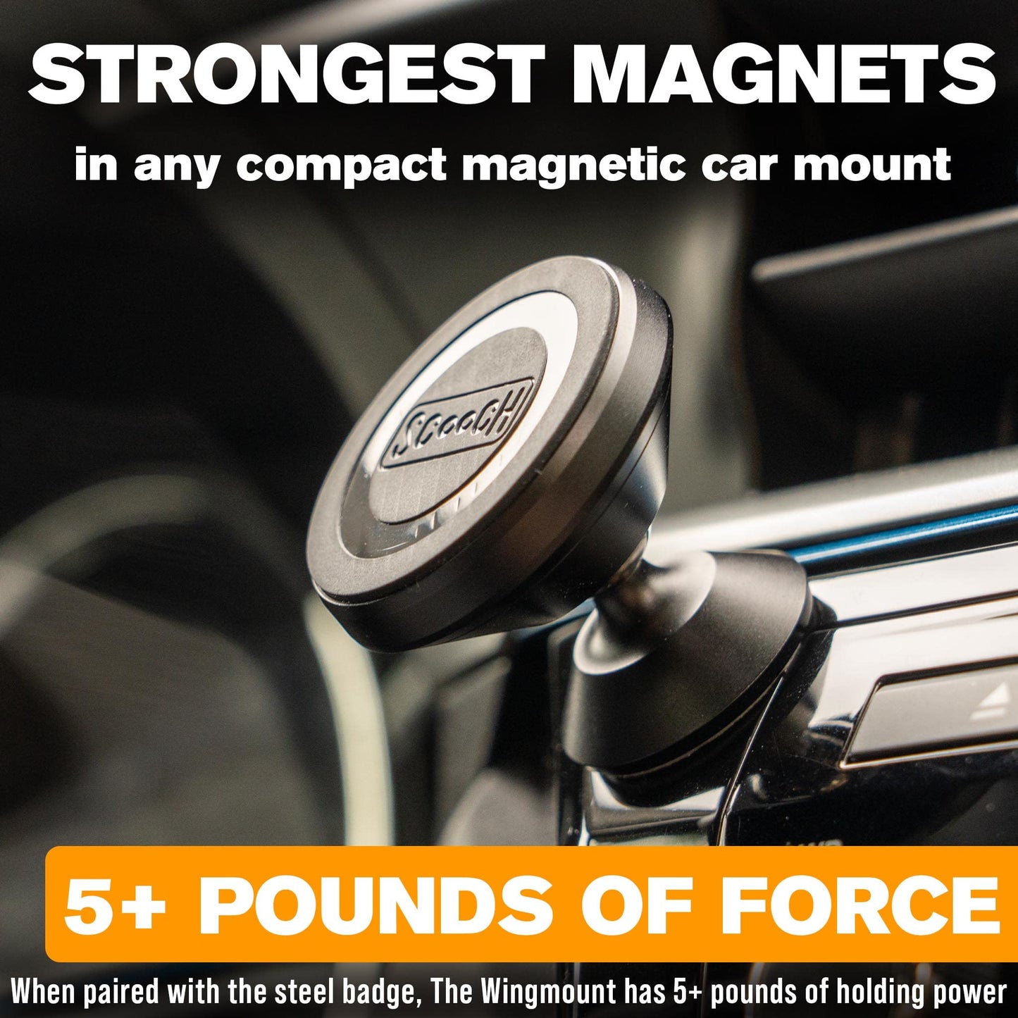 Scooch Magnetic Phone Mount for Car Compatible with Any Smartphone [Wingmount] Strong Magnets, Adjustable Magnetic Phone Holder for Car Dashboard
