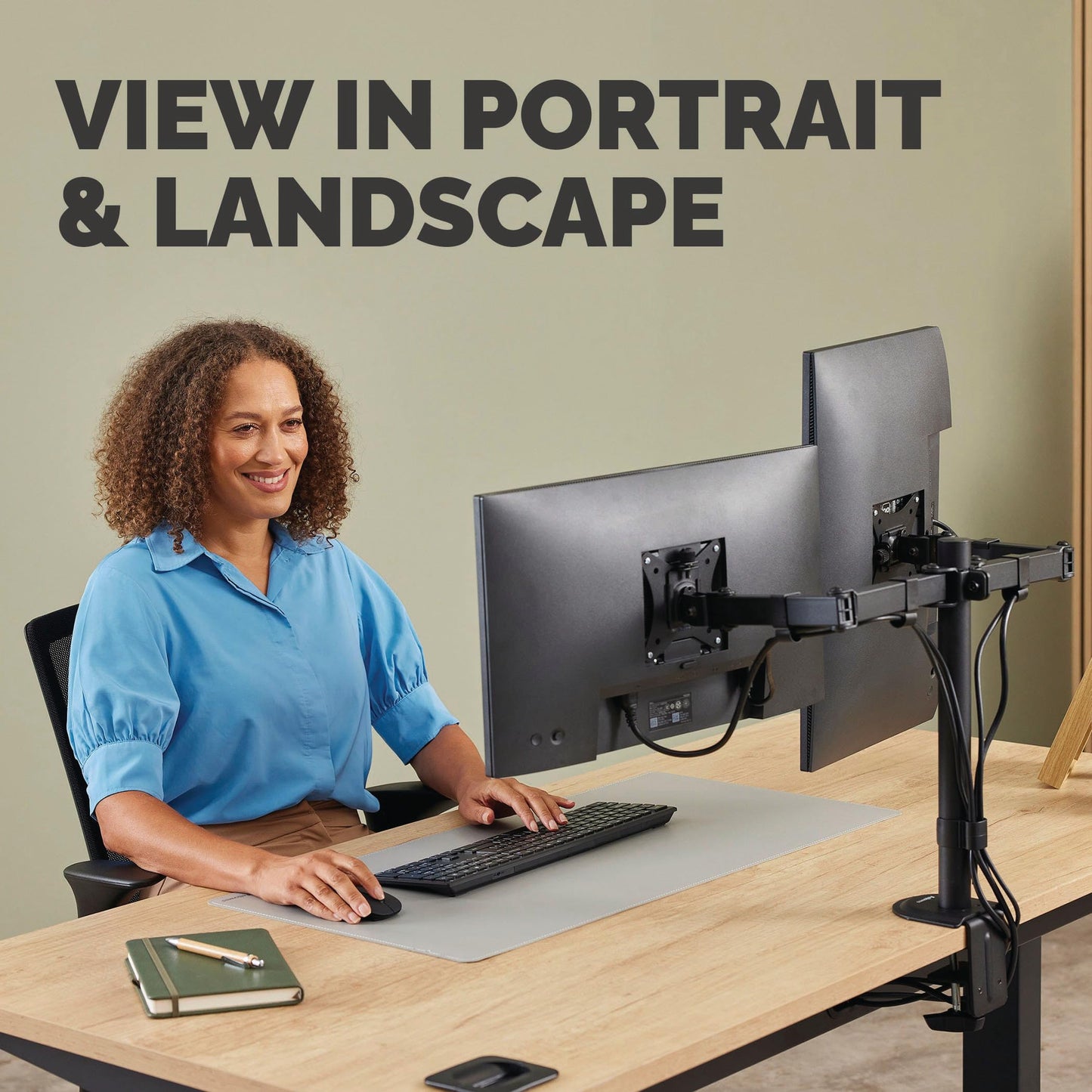 Fellowes Everyday Adjustable Dual Monitor Arm - Holds Two Screens up to 32" (inch) Weighing 19.84 lbs Each, Tilt, Swivel, Rotate, VESA 75/100, Clamp