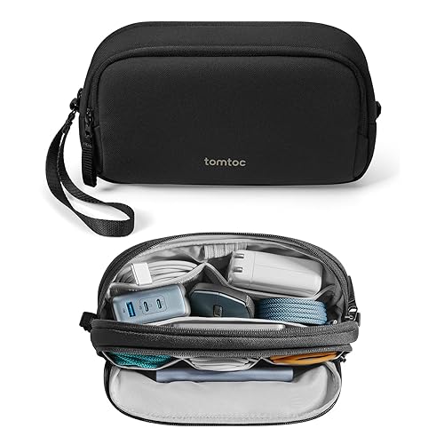 tomtoc Electronic Organizer Travel Case, Water Resistant Dual Compartment Tech Pouch Cable Organization Storage Bag for Charger, Cord, Phone, Hard