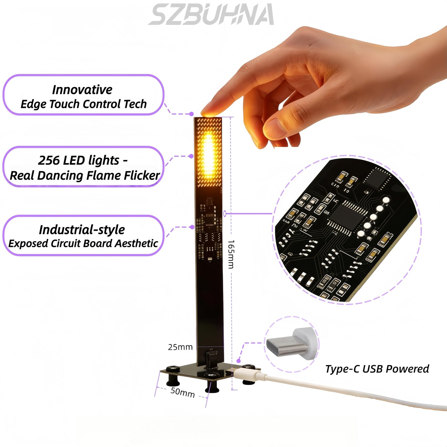 Realistic Flickering Flame LED Candle Lamp, 256 LED Lights Futuristic Unique Tech Style Flameless Ambient Light, Creative USB Romantic Novelty Vibe