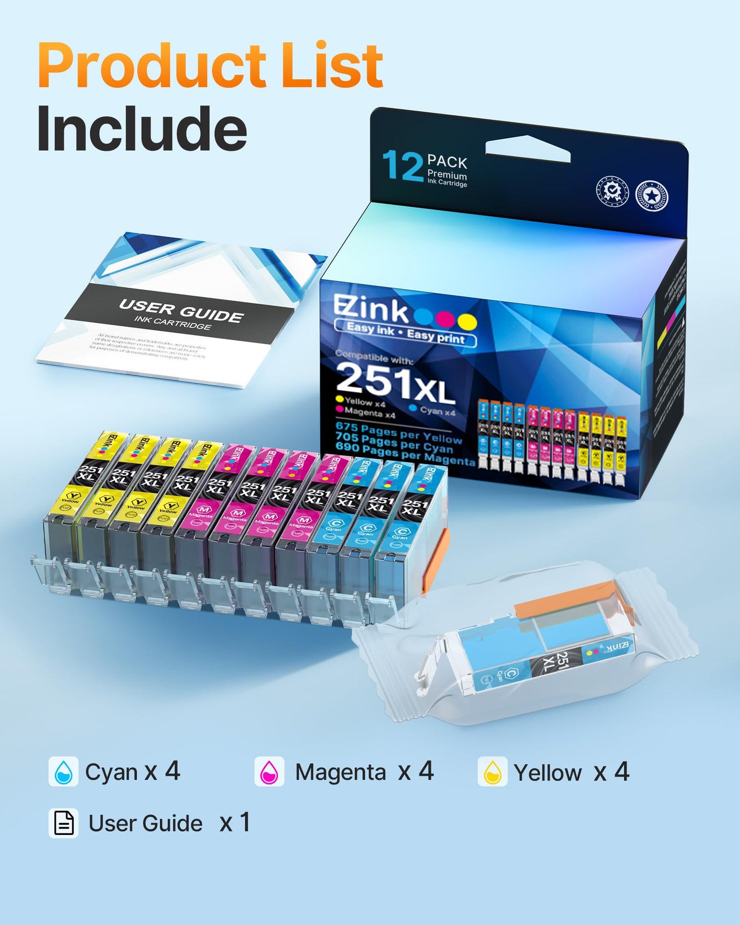 250XL 251XL Ink Cartridge for Canon PGI-250XL CLI-251XL for MX922 (4M4C4Y)