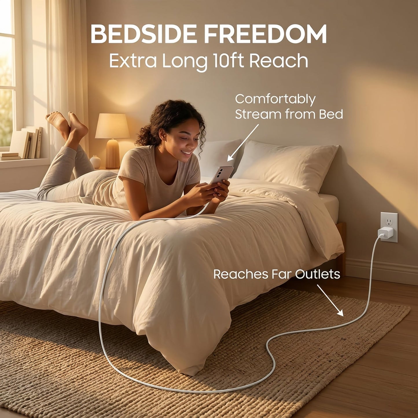 TT&C 45W USB-C Wall Charger with 10ft Extra-Long Cable | Fast Charging Power Adapter for Samsung Galaxy S26, S25, S24 & iPhone 17/16/15 Extended Reach