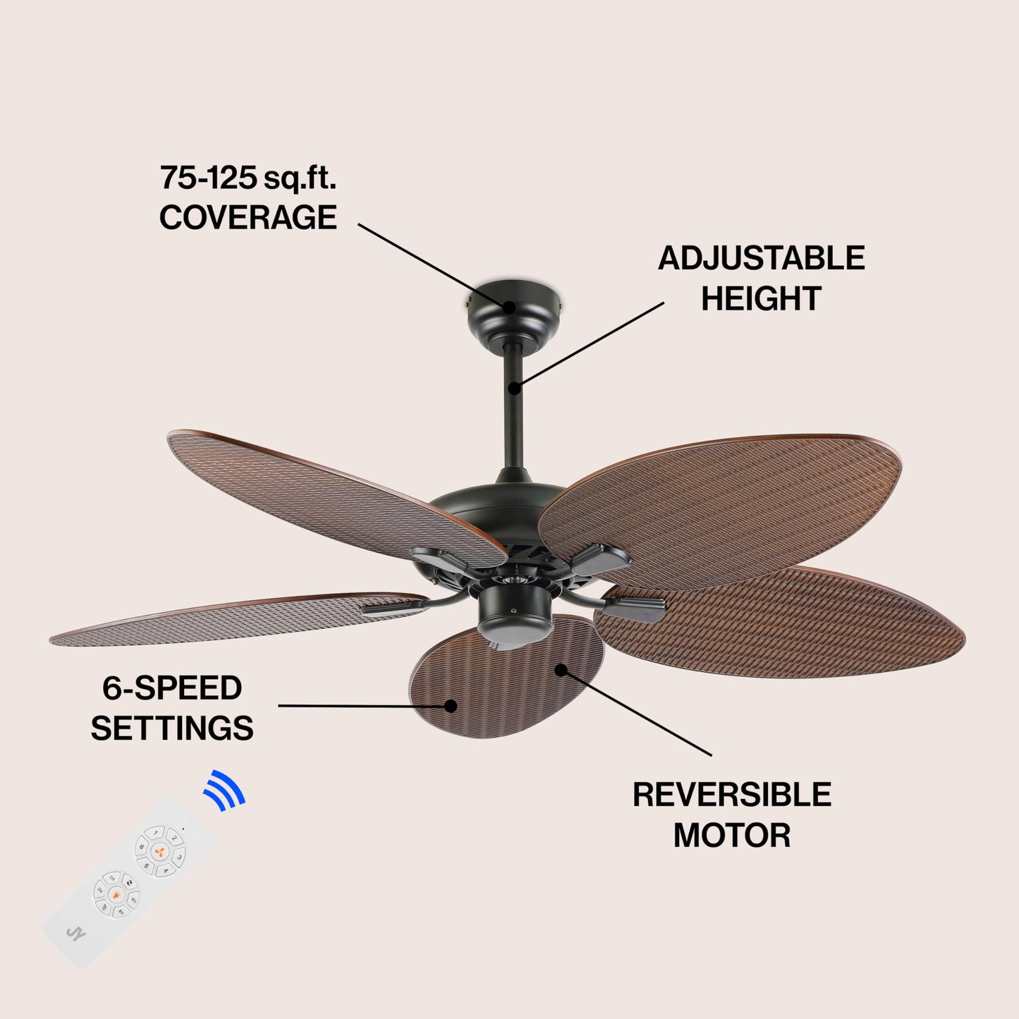 JONATHAN Y Raffles 52" Bohemian Industrial 6-Speed Ceiling Fan, Brown