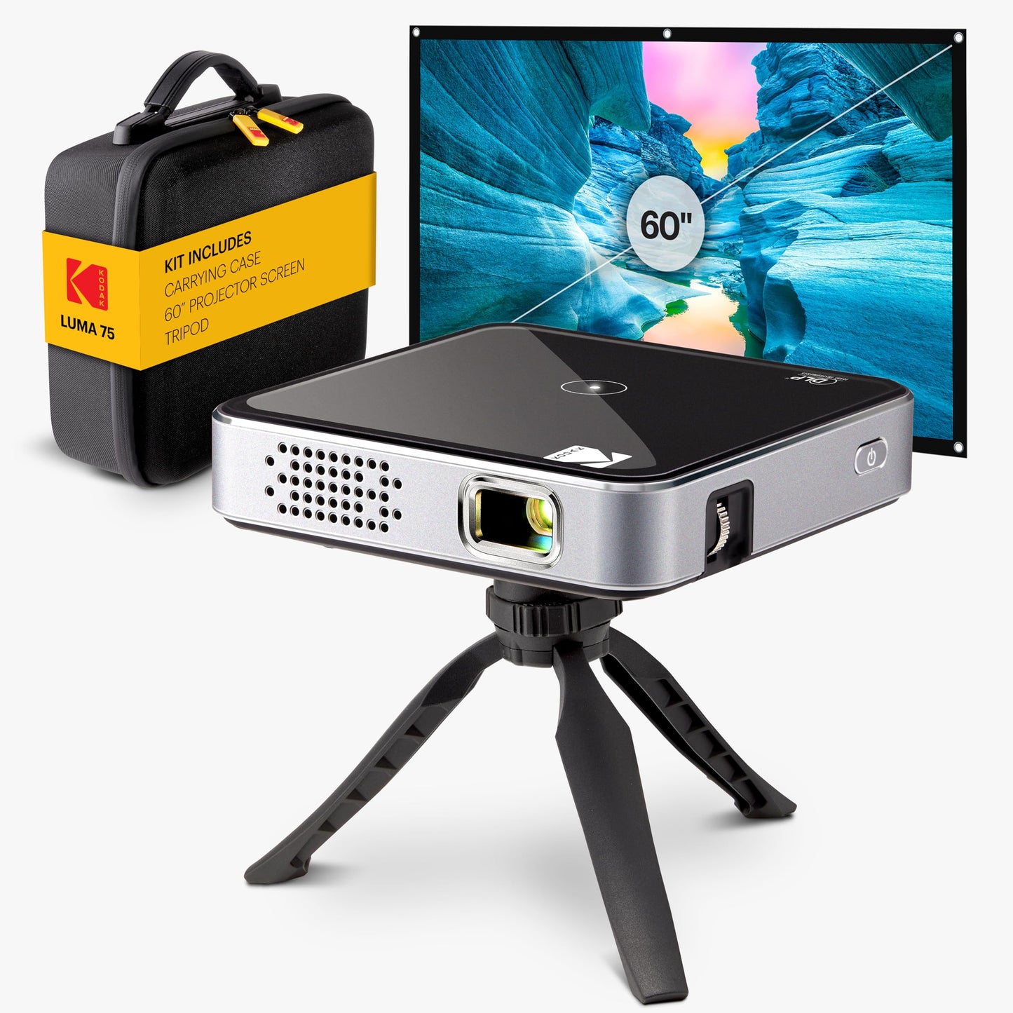 KODAK Luma 75 Complete Kit - Ultra Mini DLP Pocket Projector with Case, Tripod & 60” Screen, Rechargeable Battery, Built-in Speaker, HDMI, USB