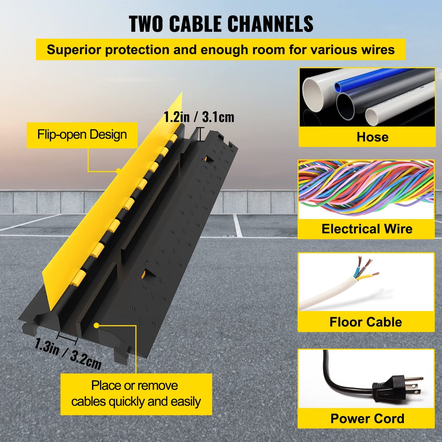 Happybuy 5 Pack Rubber Cable Protector Ramp 2 Channel Heavy Duty 66000lbs Load Capacity Cable Wire Cord Cover Ramp Speed Bump Driveway Hose Cable Ramp