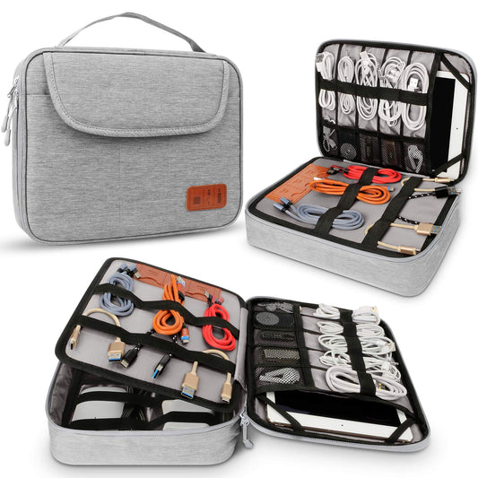 HOLIMET Cable Organiser Bag,Electronic Accessories Bag Double Layer for Travel Waterproof Cord Storage Organizer Bag for iPad, Kindle, Hard Drives