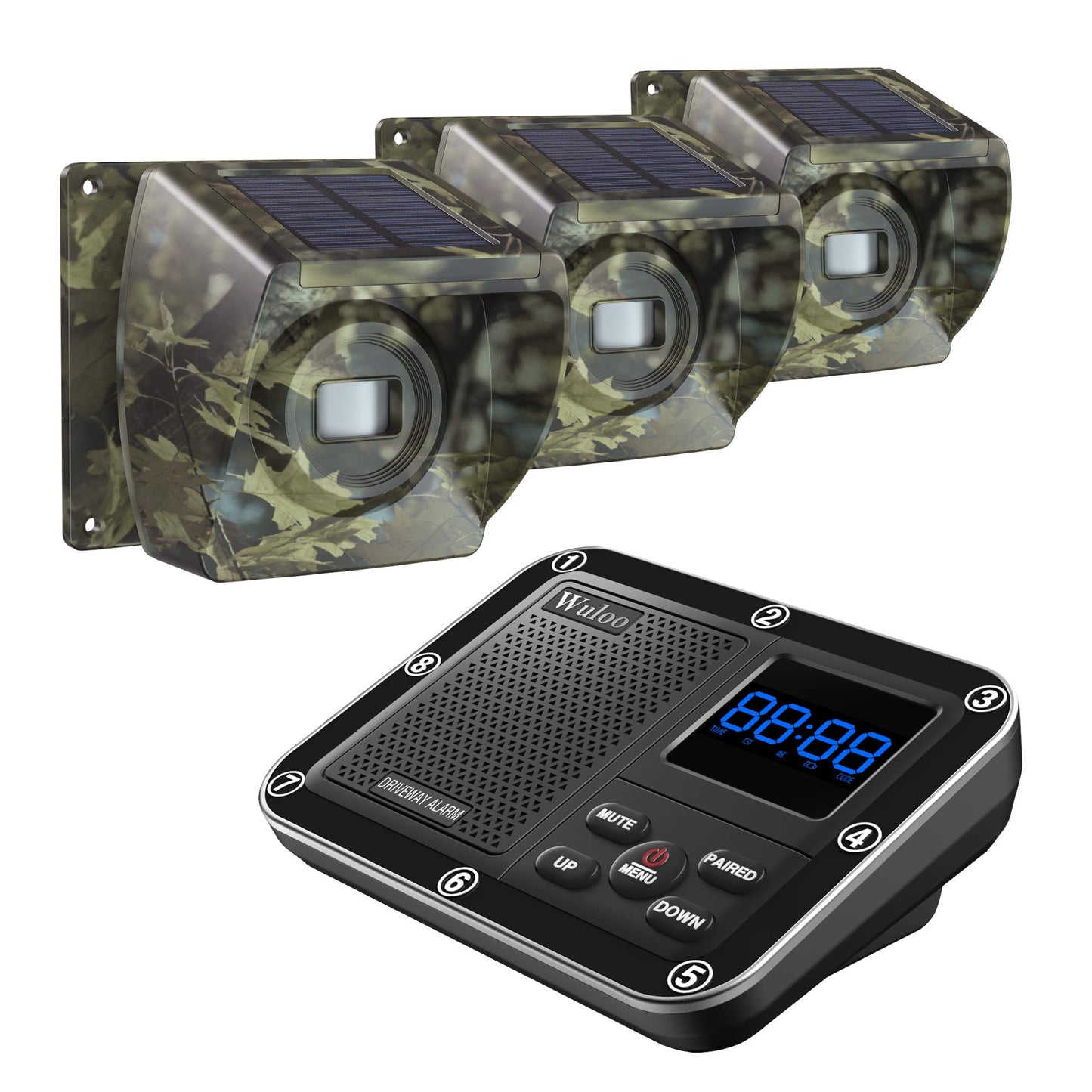 Solar Driveway Alarm Wireless Outside 1800ft Range, Outdoor Motion Sensor & Detector Driveway Alert System with Rechargeable Battery/Weatherproof/Mute