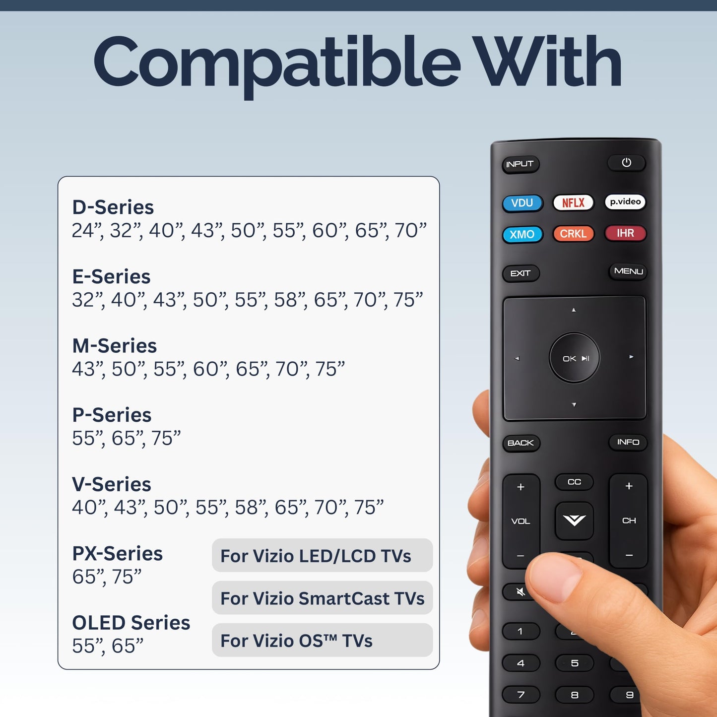 XRT136 Vizio Smart TV Remote Replacement - Easy Setup, Infrared, Shortcut Keys, Universal Remote for SmartCast TVs - Vizio Remote Control Replacement