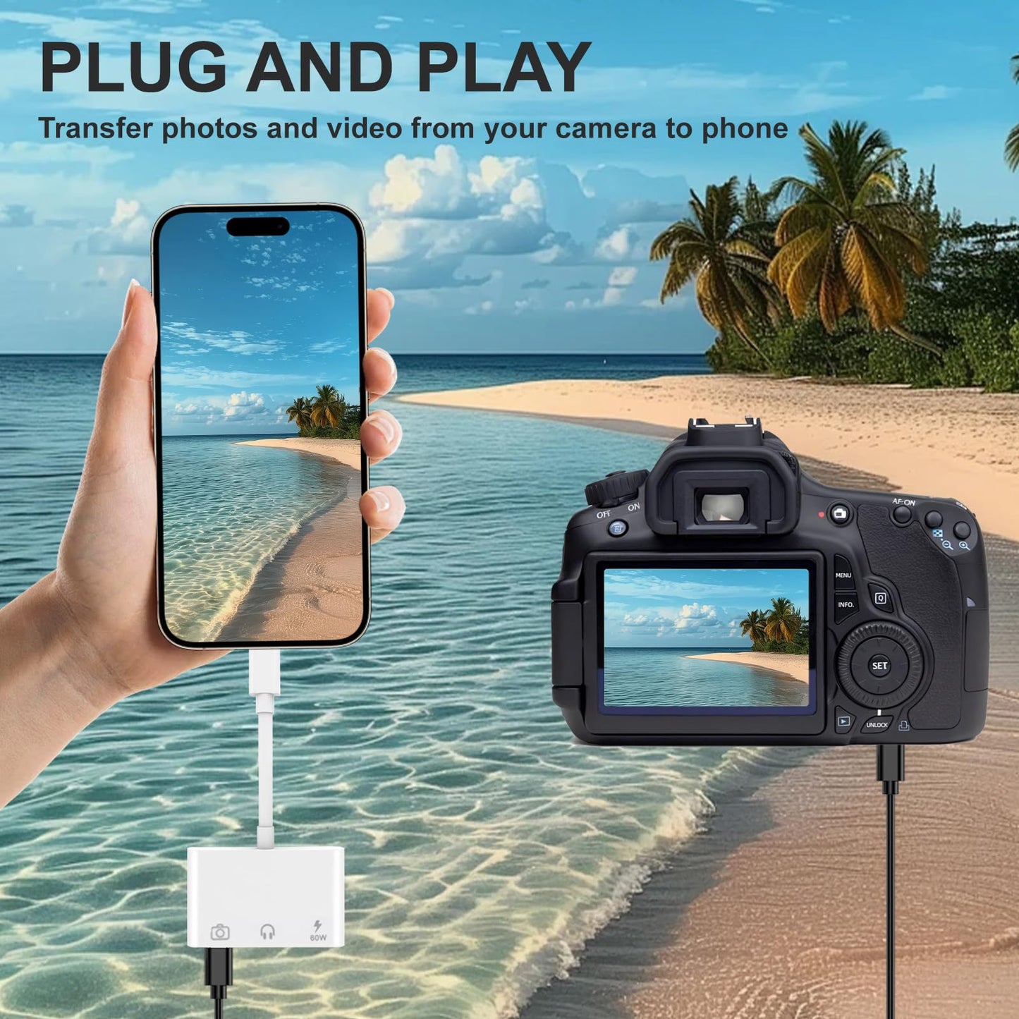 MTIQHS Aux to USB C to USB Adapter, 3-in-1 USB OTG Adapter with USB C to 3.5mm Audio Adapter and 60W PD Fast Charging Port, Compatible