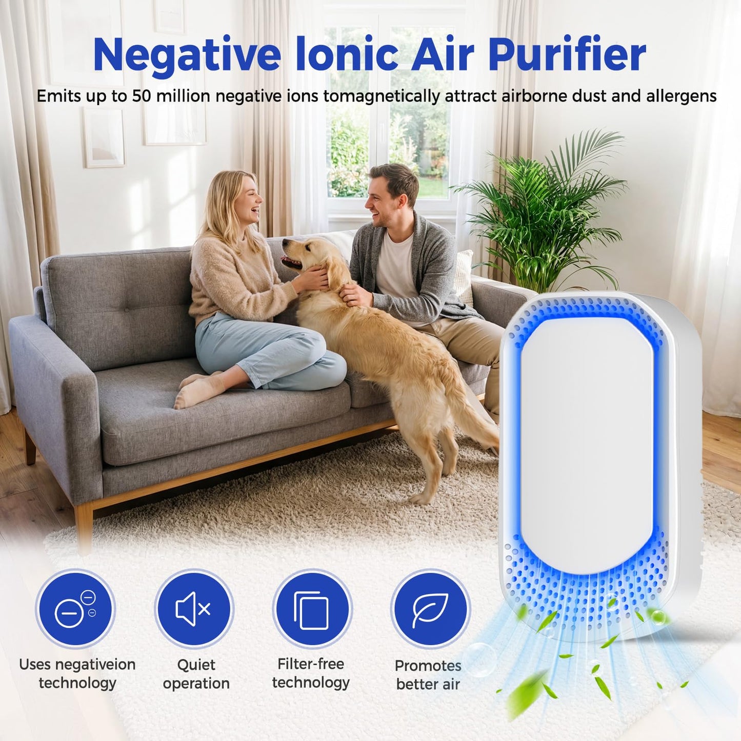 Oneluner Air Purifier for Home 4-Pack Plug-in Negative Air Ionizer Eliminates Strong Pet Odors from Litter Box, Kitchen, Bathroom Ozone-Free