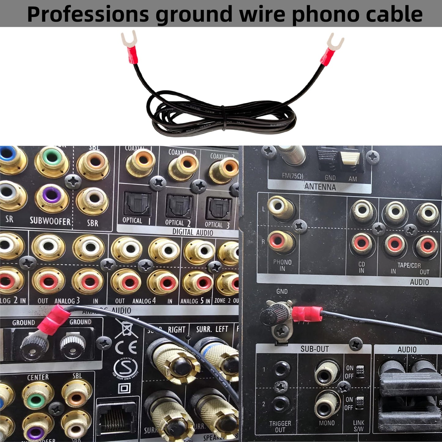 Funayama Turntable Ground Wire 6FT, Gold Plated OFC Phono Cable Eliminates Hum & Buzz, Compatible for Technics SL-1200, Pioneer, Marantz, Sony, Hi-Fi