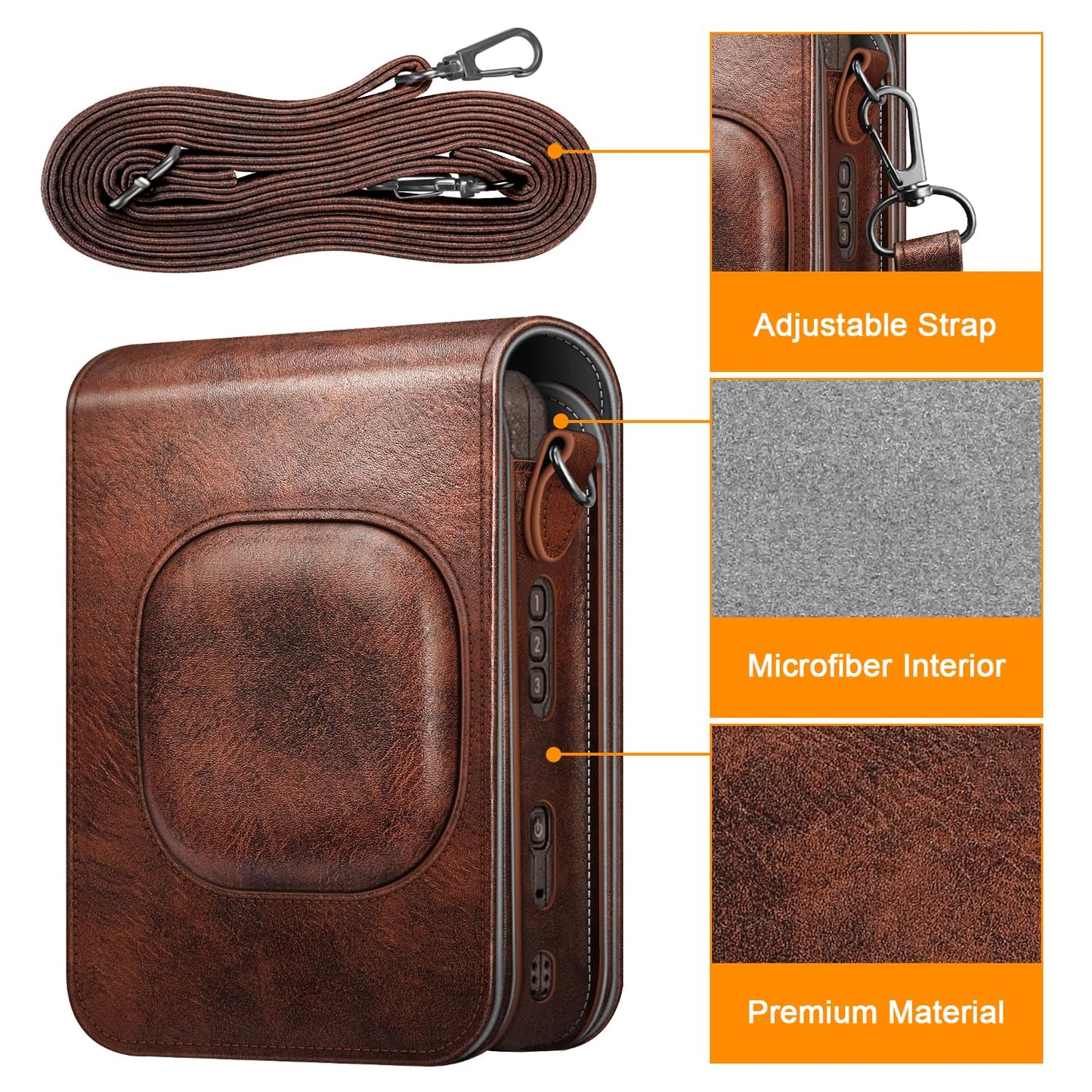 Fintie Carrying Case for Fujifilm Instax Mini LiPlay Hybrid Instant Camera - Premium Vegan Leather Portable Bag Cover with Removable Strap, Brown