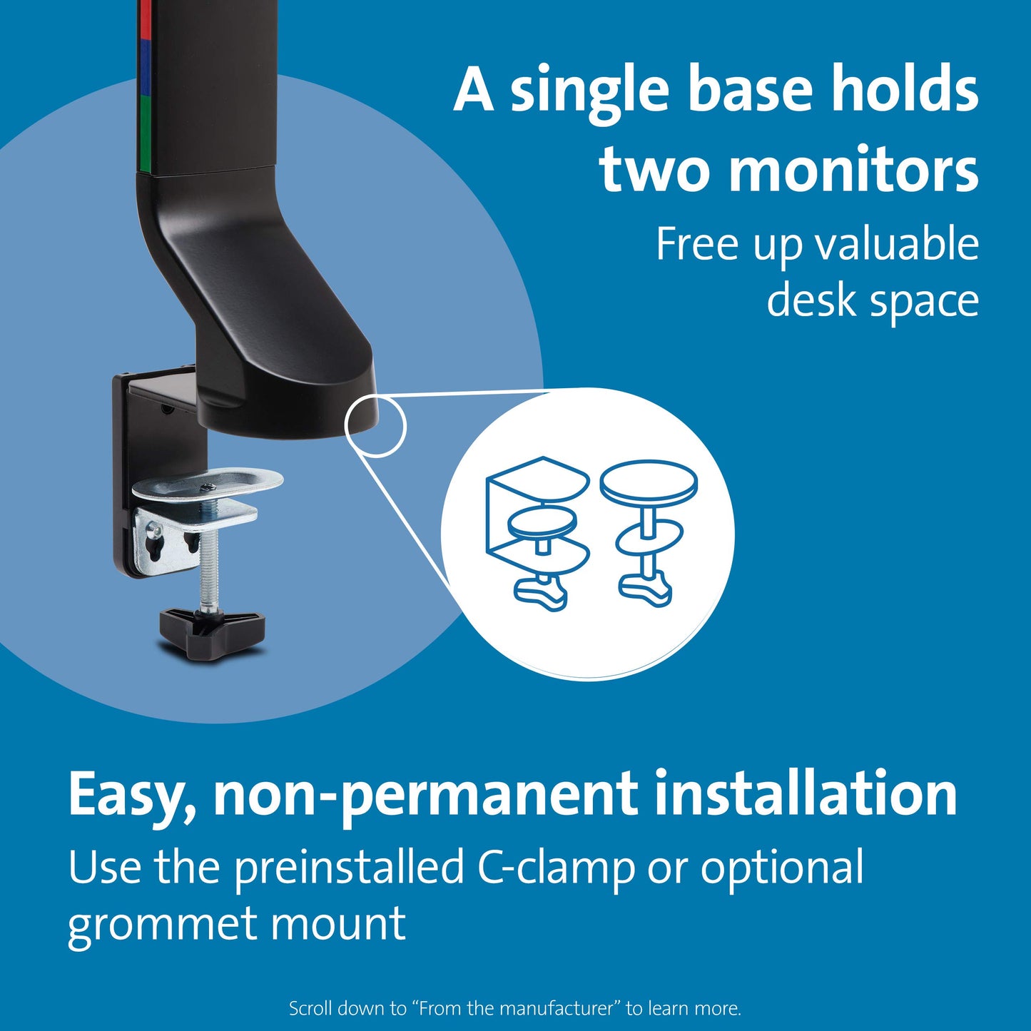 Kensington Dual Monitor Mount for Desk, C-clamp Vesa Monitor Stand Fits 2 Ultrawide Monitors Up to 27 Inches, Low Profile Stand, Height Adjustable