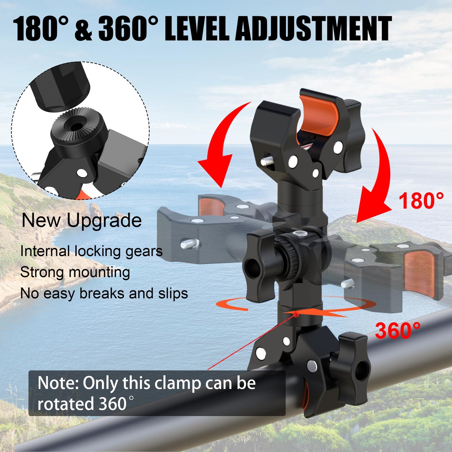 Double Clamp Mount Bracket Magic Arm with 1/4" Screw Interface, Double Super Camera Umbrella Clamp for Chair, Strollers, Photo Studio Light Stand