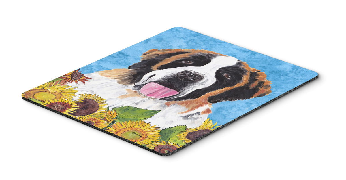 Caroline's Treasures SC9076MP Saint Bernard in Summer Flowers Mouse Pad, Hot Pad or Trivet for Home Office Gaming Working Computers Laptop Mouse