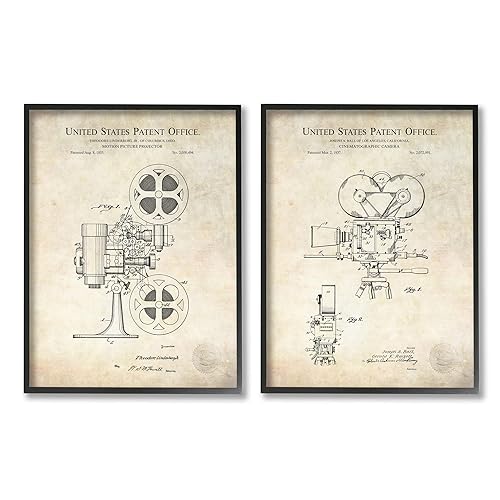 Stupell Industries Vintage Movie Camera Cinema Projector Patent Diagram, Design by Karl Hronek