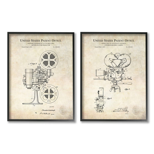 Stupell Industries Vintage Movie Camera Cinema Projector Patent Diagram, Design by Karl Hronek