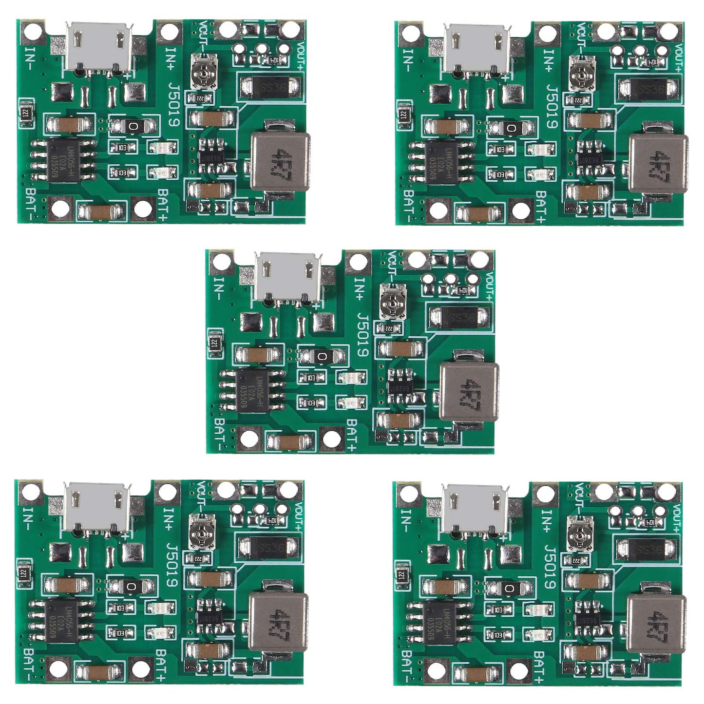 5PCS 3.7V 4.2V Lithium Liion Battery Charger Board Adjustable DC-DC Step Up Module Boost Charge Discharge Integrated Module TP4056 DIY Kit Parts