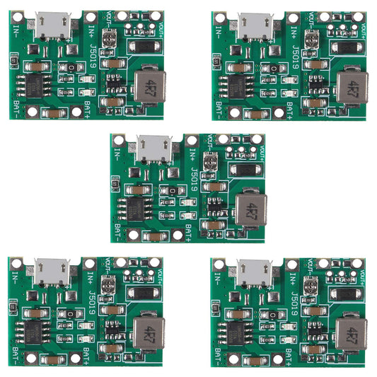 5PCS 3.7V 4.2V Lithium Liion Battery Charger Board Adjustable DC-DC Step Up Module Boost Charge Discharge Integrated Module TP4056 DIY Kit Parts