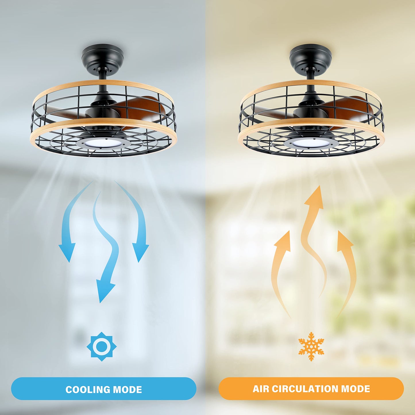 InfiniPower 16” ceiling fans with lights and remote, Caged Ceiling Fan with Reversible Motor for Different Seasons, Quiet and Energy Saving, 6 level