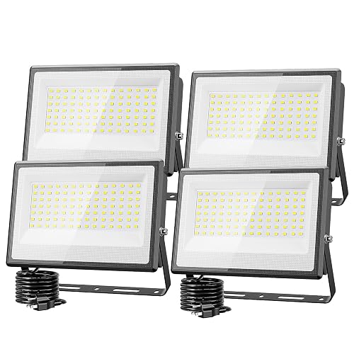 Olafus 130W Flood Lights Outdoor, 13000lm LED Work Light Plug in, 6500K Daylight White Led Flood Light Outdoor, IP66 Waterproof Security Lights
