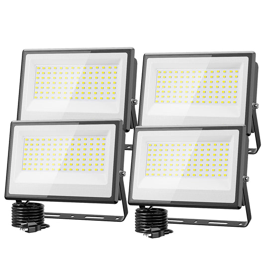 Olafus 130W Flood Lights Outdoor, 13000lm LED Work Light Plug in, 6500K Daylight White Led Flood Light Outdoor, IP66 Waterproof Security Lights