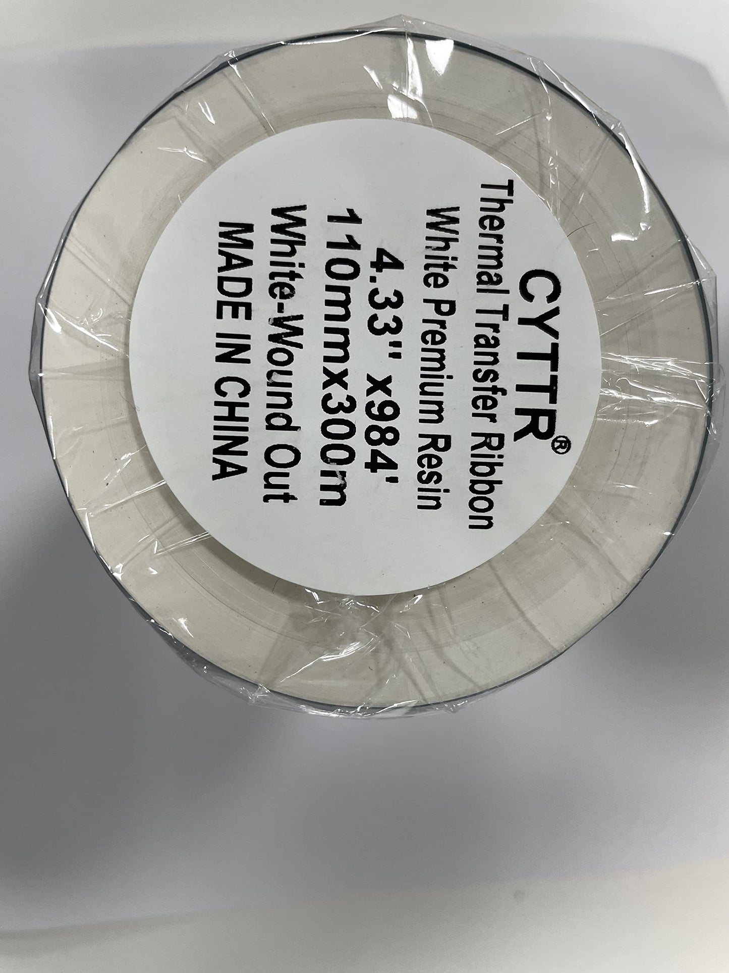 CYTTR Thermal Transfer Ribbon - White Premium Resin Printer Ribbon - 1 Roll (4.33" x 984') 110mm*300m 1"Core Ink Out for Zebra Sato Datamax Tsc Tec