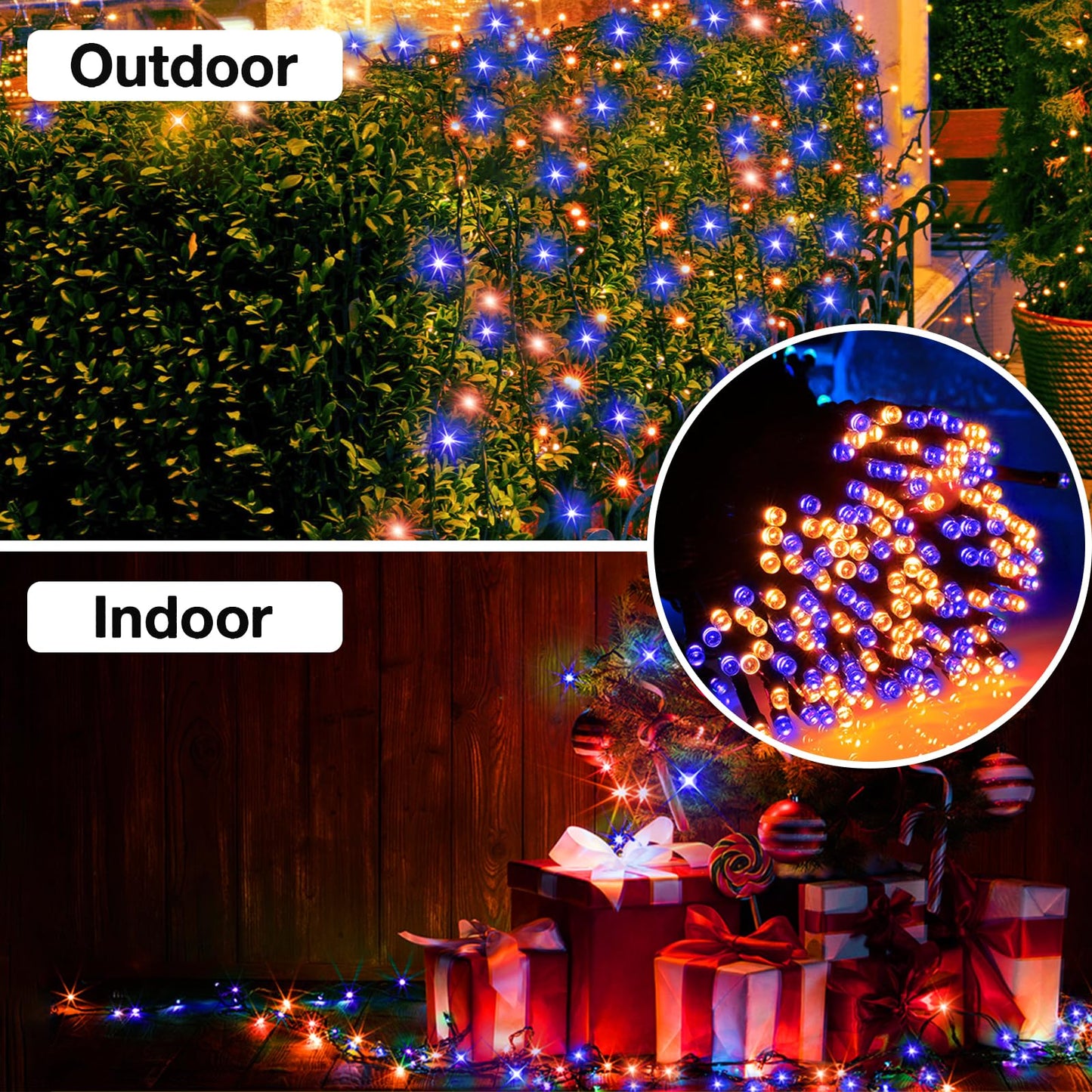 HeKation Christmas Outdoor Lights, 300Led 100FT Christmas Twinkling String Lights for Tree, Indoor, Outdoor, Purple and Orange with Remote Control 8