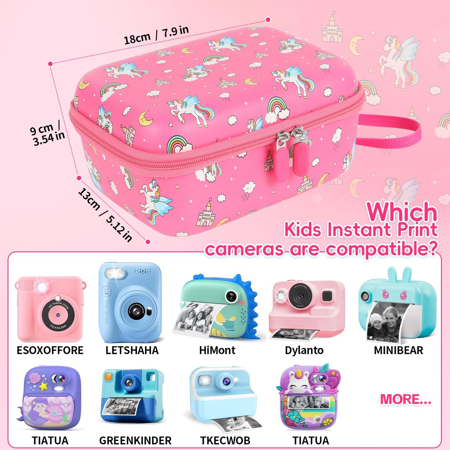 Kids Camera Case Compatible with ESOXOFFORE, for Dylanto, for Cimizi, for DUDUDRAGON for Instant Print Camera and Print Paper, Cute Hard Camera