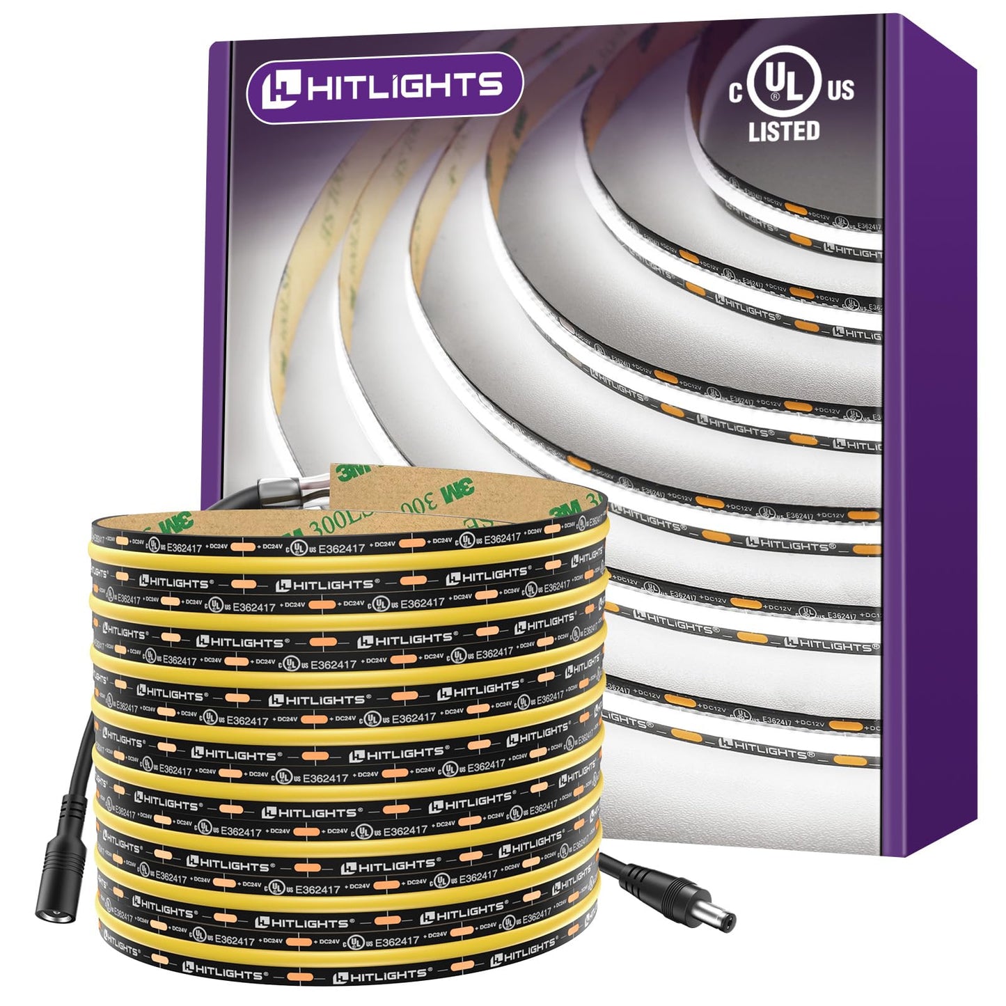 HitLights White LED Strip Lights 5000K, 16.4ft Premium 12V COB Tape Light High Density, 2400 LEDs, 305+ LM/FT, CRI 90+, IP30, Lighting for Kitchen