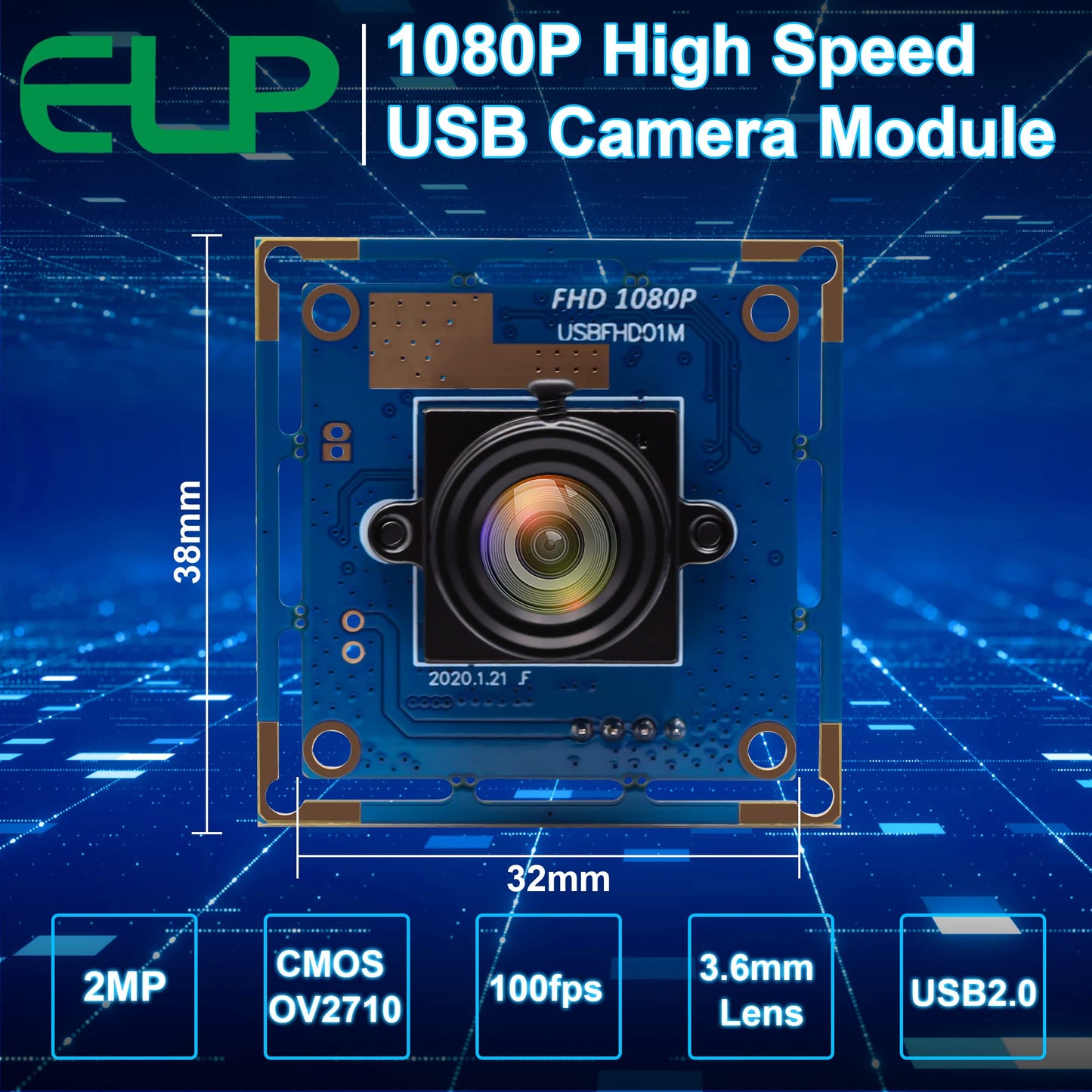 ELP 1080P USB Security Camera Module High Speed 2megapixel HD Free Driver USB with Camera Wide Angle PC Camera Raspberry Pi Developing Board Mini UVC