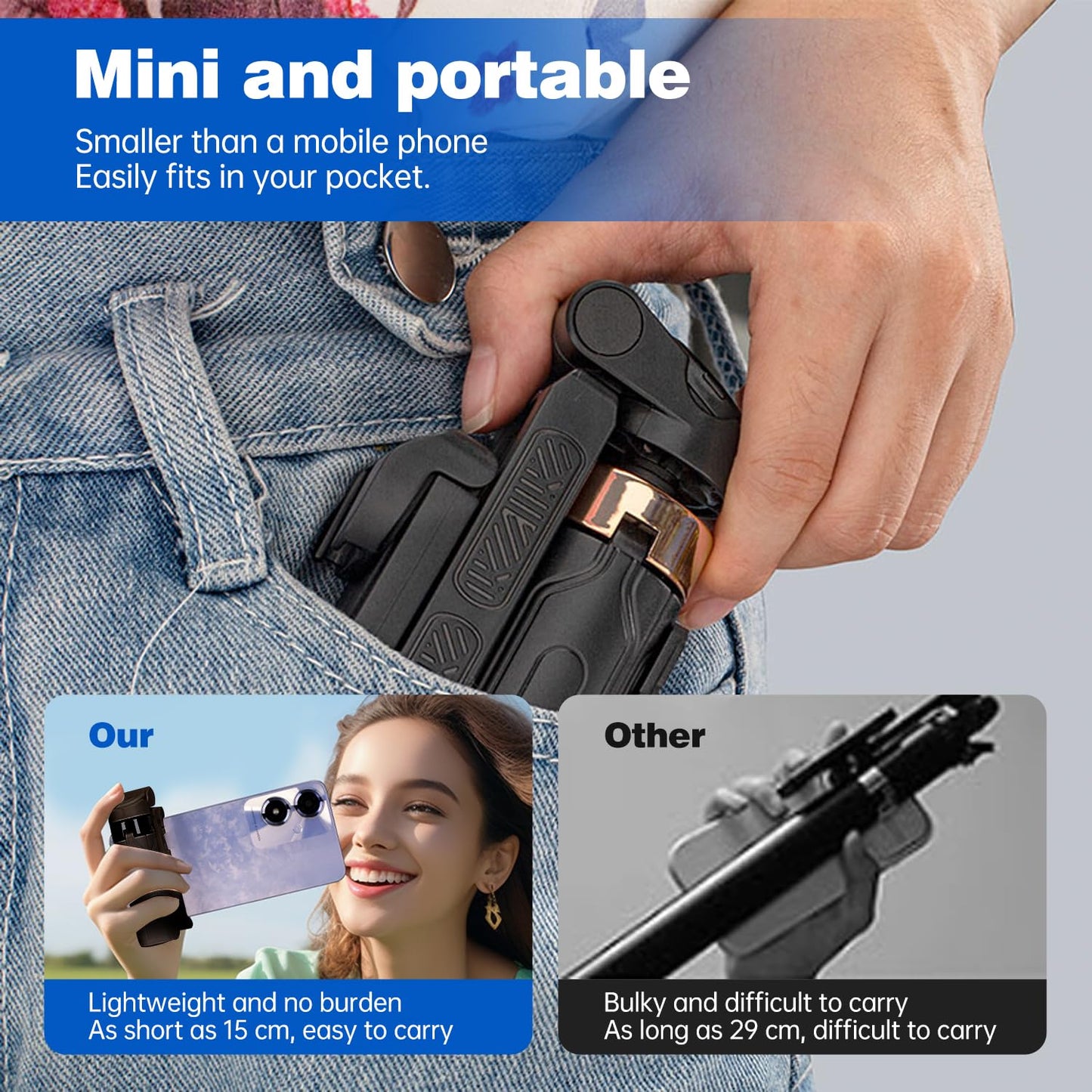 HYTAMY Phone Tripod, Selfie Stick Tripod for iPhone/Android with Remote & Light, Extendable Cell Phone Stand, 360°Rotation Travel Stand