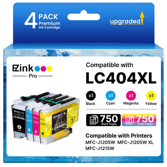 LC404 LC404XL Ink Cartridges Compatible for Brother LC404 LC404XL Ink Cartridge 4 Pack Work for MFC-J1205W MFC-J1215W MFC J1205W J1215W XL Printer