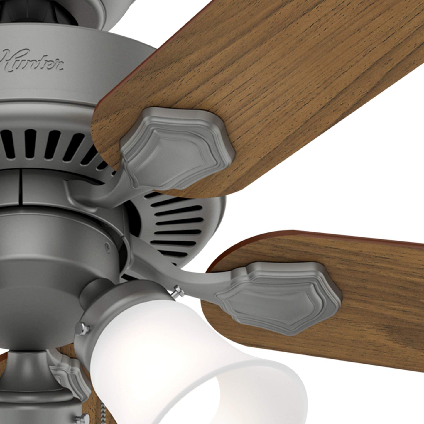 Hunter Fan 44 inch Traditional Matte Silver Indoor Ceiling Fan with Light Kit and Pull Chain (Renewed)