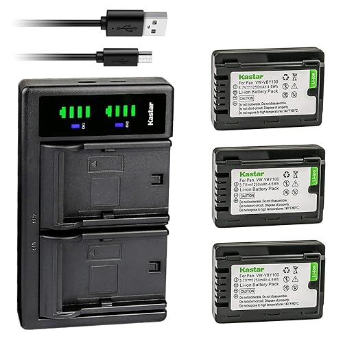 Kastar 3-Pack Battery and LTD2 USB Charger Compatible with Panasonic VW-VBY100 Battery, Panasonic HC-V110 HC-V110G HC-V110GK HC-V110K HC-V110P
