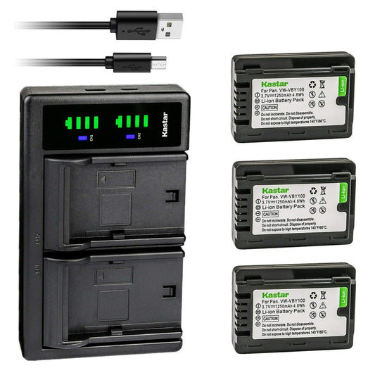 Kastar 3-Pack Battery and LTD2 USB Charger Compatible with Panasonic VW-VBY100 Battery, Panasonic HC-V110 HC-V110G HC-V110GK HC-V110K HC-V110P