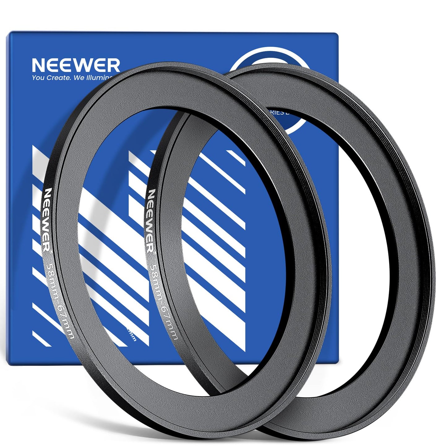 NEEWER 58-67mm Step Up Ring Adapter (2 Pack) with Cleaning Cloth, Ultra Slim Aluminum Alloy Lens Filter Adapter Ring for 58mm Camera Lens to Use 67mm