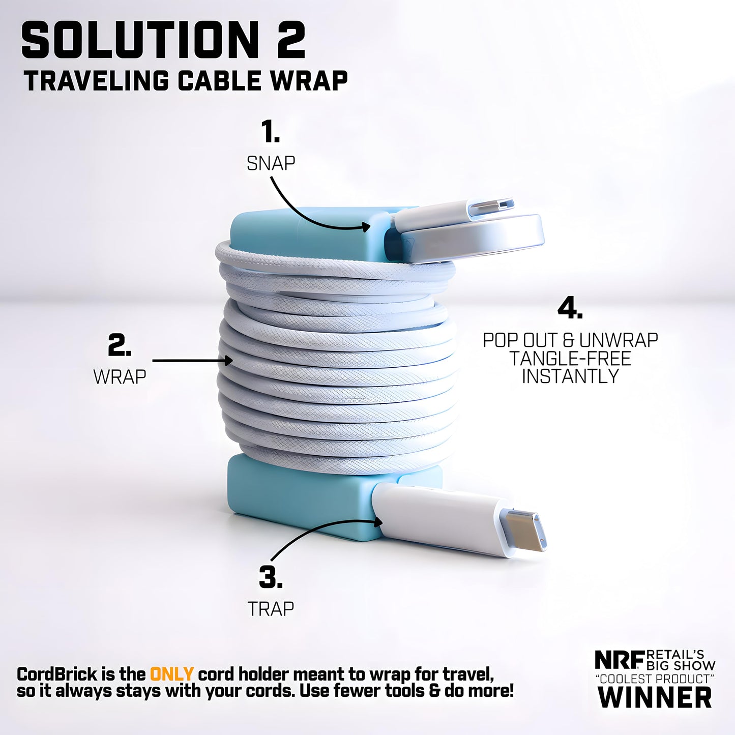 CordBrick 2PK Silicone + Steel Weighted Cord Holders for Nightstands, Travel Cable Organizers, iPhone Accessories for Offices. Easter Basket Stuffers