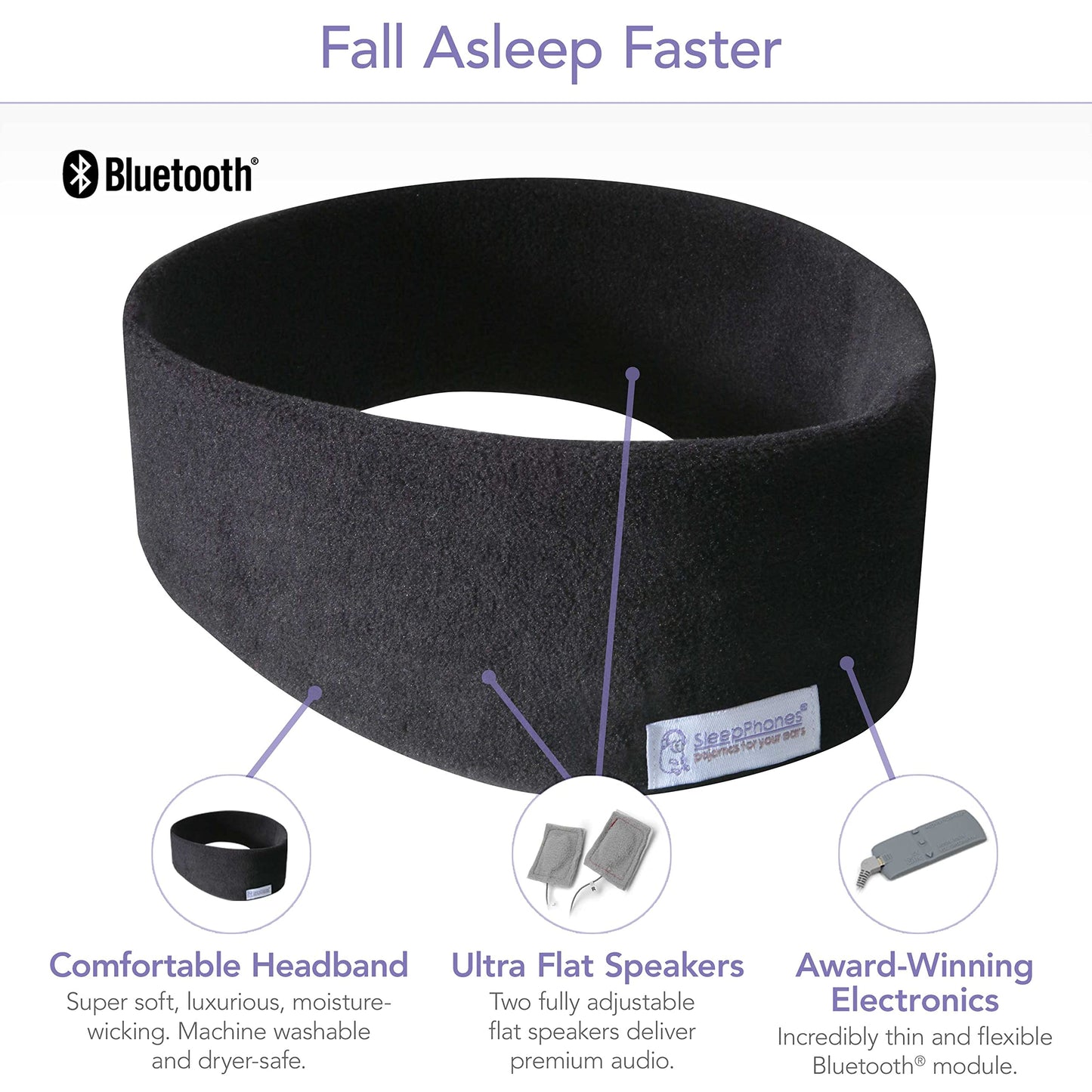 SleepPhones Wireless Sleep Headphones by AcousticSheep V8 | 24-Hour Battery | Original and Most Comfortable Bluetooth Headphones for Sleeping (Medium