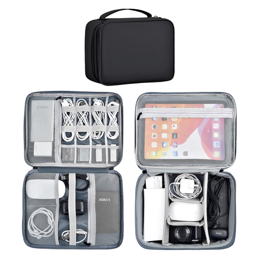 miloocul Large Capacity Electronics Accessories Organizer Travel Case with Adjustable Divider Waterproof Leather Cord Shockproof Tech Organizer Bag
