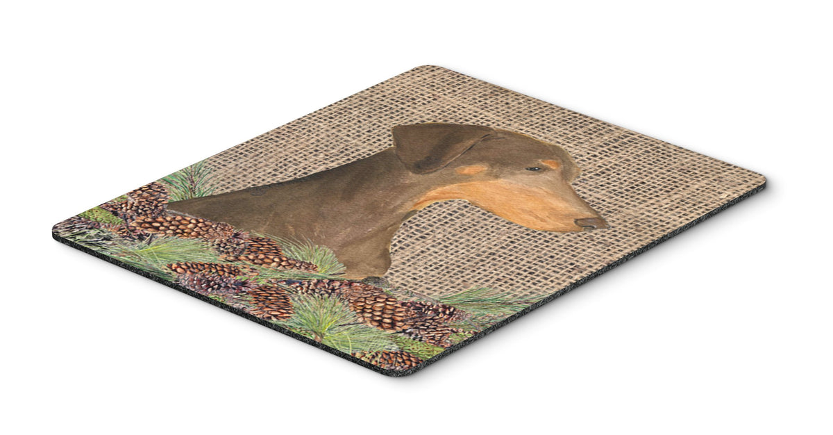 Caroline's Treasures SS4070MP Doberman on Faux Burlap with Pine Cones Mouse Pad, Hot Pad or Trivet for Home Office Gaming Working Computers Laptop