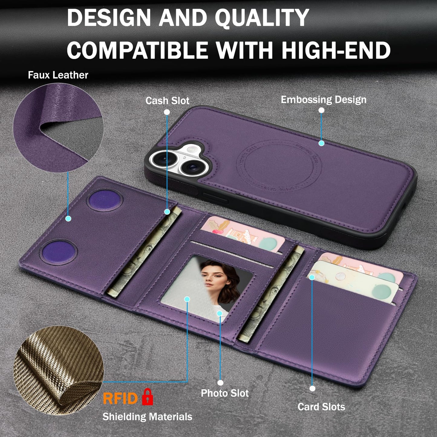 Godzoen for iPhone 17 Wallet Case, 2-in-1 Detachable Phone Case, Card Holder RFID Blocking, Fashionable Faux Leather Card Slot & Folding Design