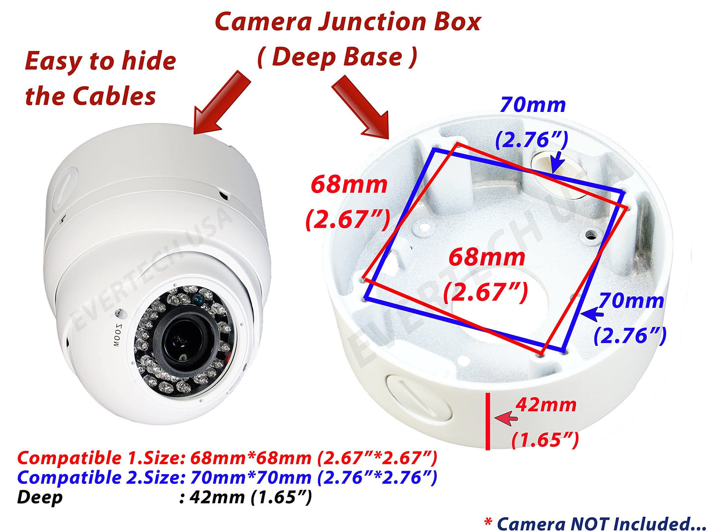 Evertech 4 Pcs. 4.75" White Camera Big Deep Base Junction Outlet Box for Varifocal Adjustable Lens Eyeball Turret Dome CCTV Security Cameras