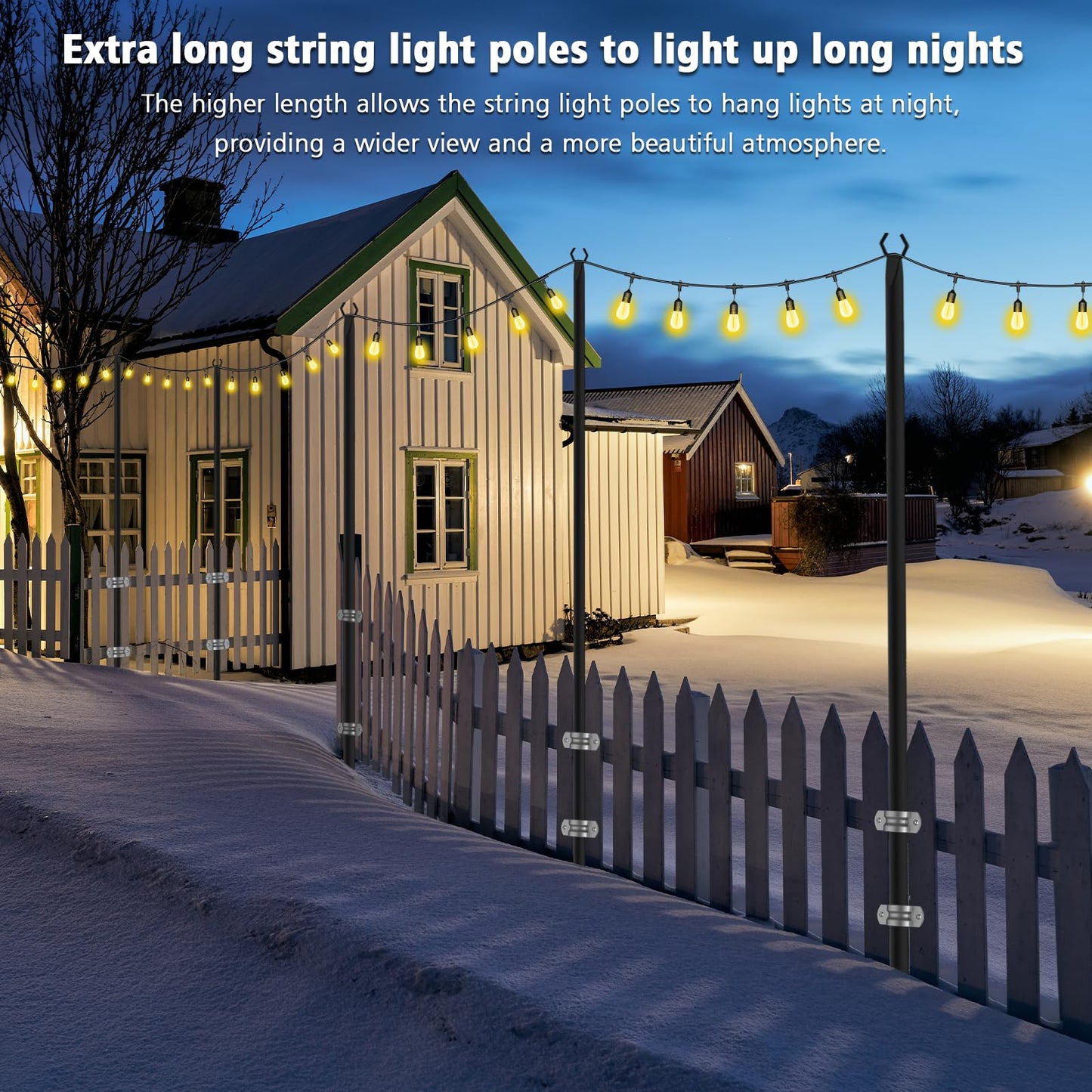 NUERPO 7 Pack String Light Poles,Metal Poles for Hanging Outdoor Light Strings,7 Pack 10 FT Light Poles Stand for Outside