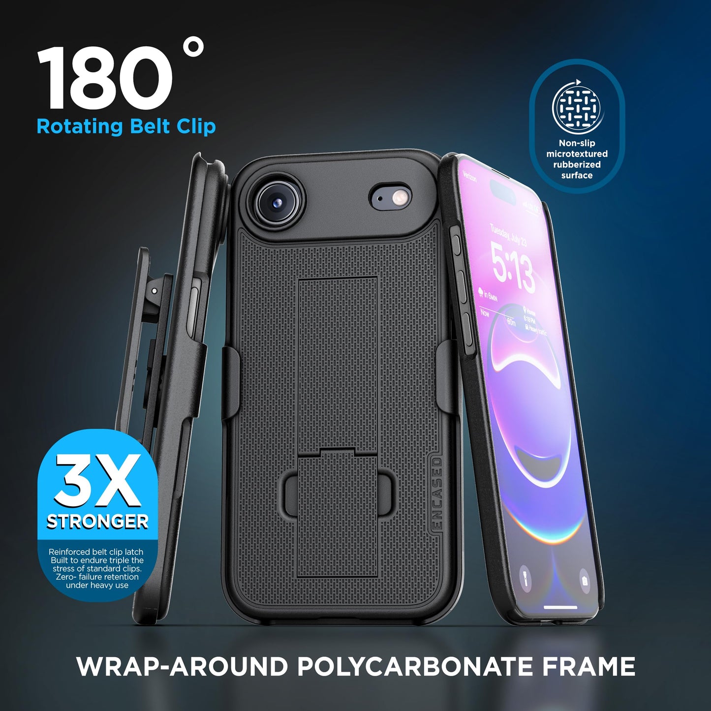 Encased DuraClip Designed for iPhone Air Case with Belt Clip Phone Holster and Kickstand (Matte Black)