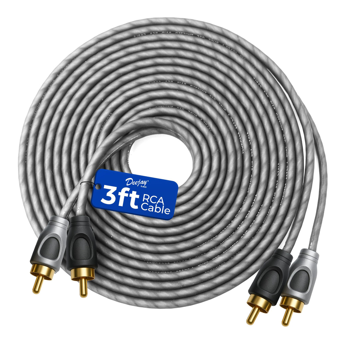 DEEJAYLED 3-Ft RCA Cable - RCA Male to RCA Male Audio Cable, EMI Protection, Flexible Soft Touch Construction, Suitable for Car Audio, Turntables, Amplifiers, Receivers, Cd Players, and Subwoofers