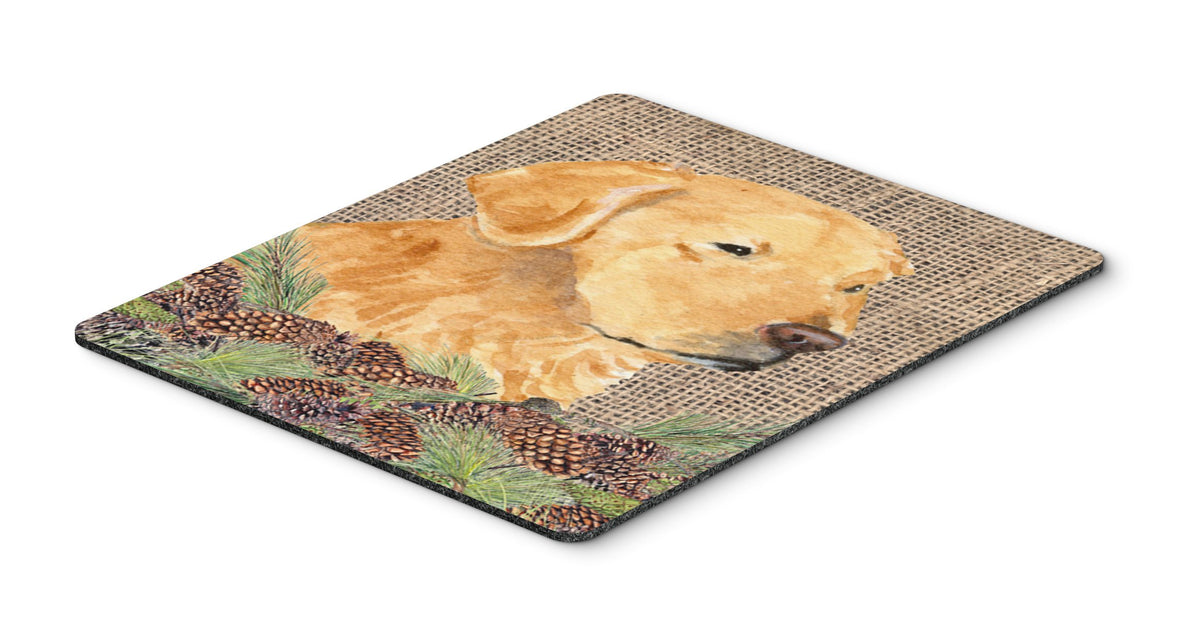 Caroline's Treasures SS4067MP Golden Retriever on Faux Burlap with Pine Cones Mouse Pad, Hot Pad or Trivet for Home Office Gaming Working Computers