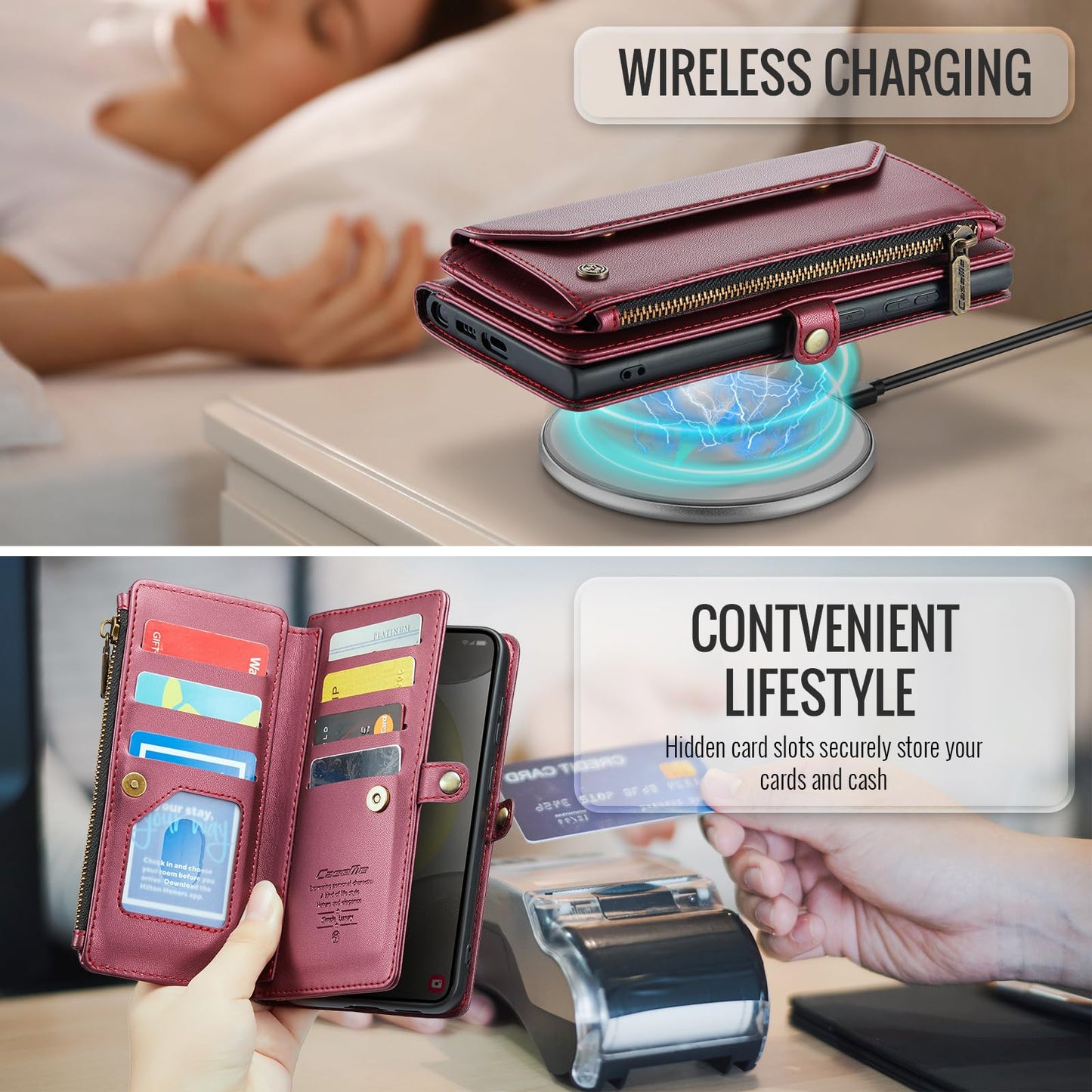 COVO for Samsung S24 Case with RFID Blocking for Samsung Galaxy S24 Wallet Case for Women Men, PU Leather Magnetic Flip Strap Zipper Card Holder Phone