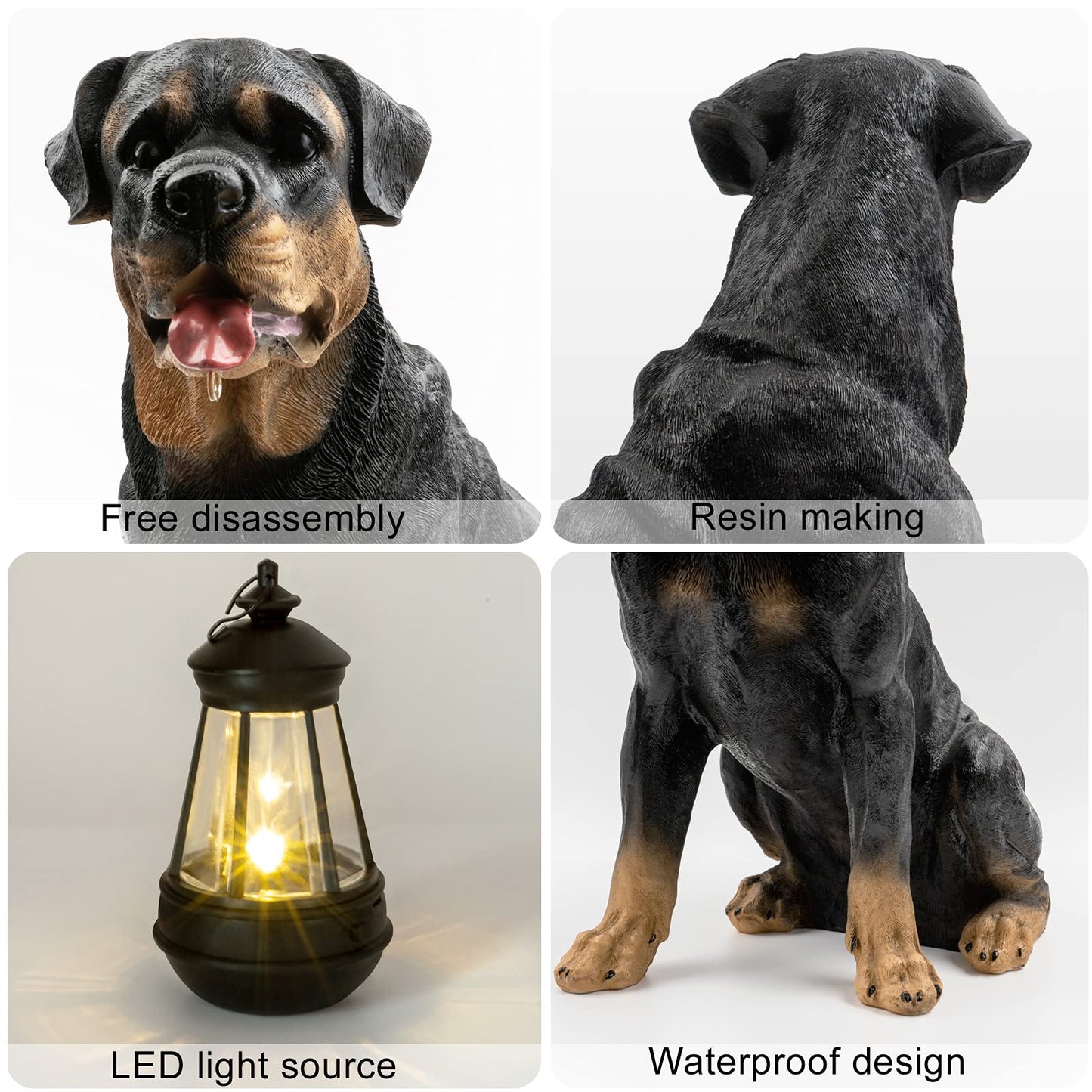 Notakia Resin Dog Rottweiler Statues and Sculptures with Solar Led Home Garden Decoration Windproof Lamp Outdoor Lighting Decor (Rottweiler &LED)